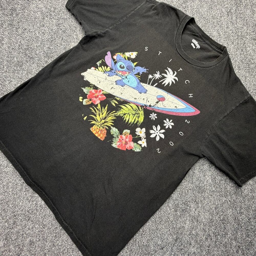 Disney Lilo & Stitch Surf Graphic T-Shirt Black Tropical Tee